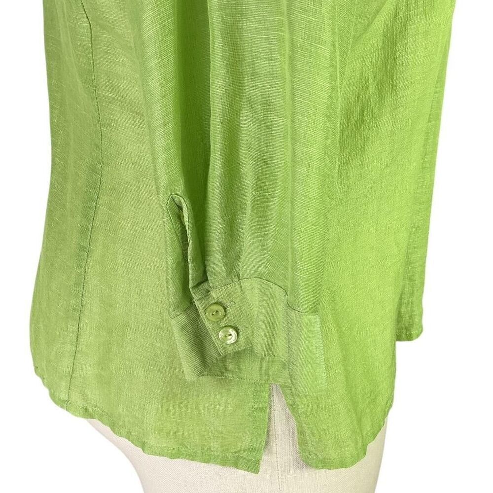 Coldwater Creek Top Women 1X Green Linen Silk Pleated 3/4 Sleeve Button Up Shirt - Picture 4 of 7